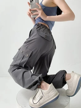 Loose Casual Quick Drying Sports Pants Fashion Drawstring Cargo Pants 2026 Summer Thin High Waisted Spicy Girl Wide Leg Pants