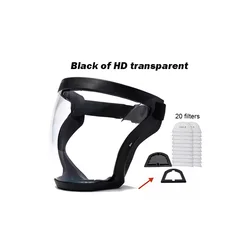 Transparent Full Face Protective Safety Mask - Dust, Fog & Oil Splash Resistant, Reusable for Home & Work Environments (Black with 20Filters)