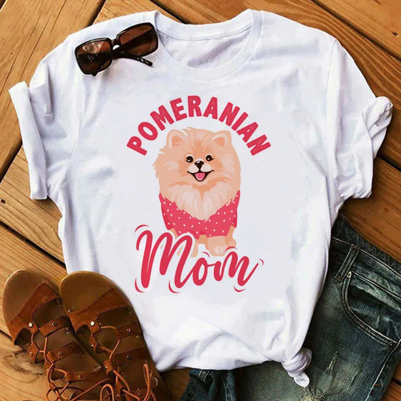 

Fashion Women T Shirt Pomeranian Mom Tshirt Dog I Love Mom Tee Shirts Cartoon T-shirt Female Summer Short Sleeve Tops Clothing