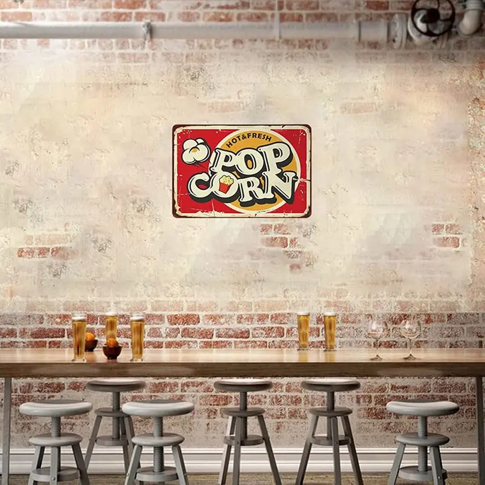 Geroclonup Targa in metallo vintage con scritta Hot Fresh Pop Corn in stile retrò con cibo e snack, decorazione da parete per uomini e donne, grill, ristorante, terrazza, bar, ristoranti, cucina