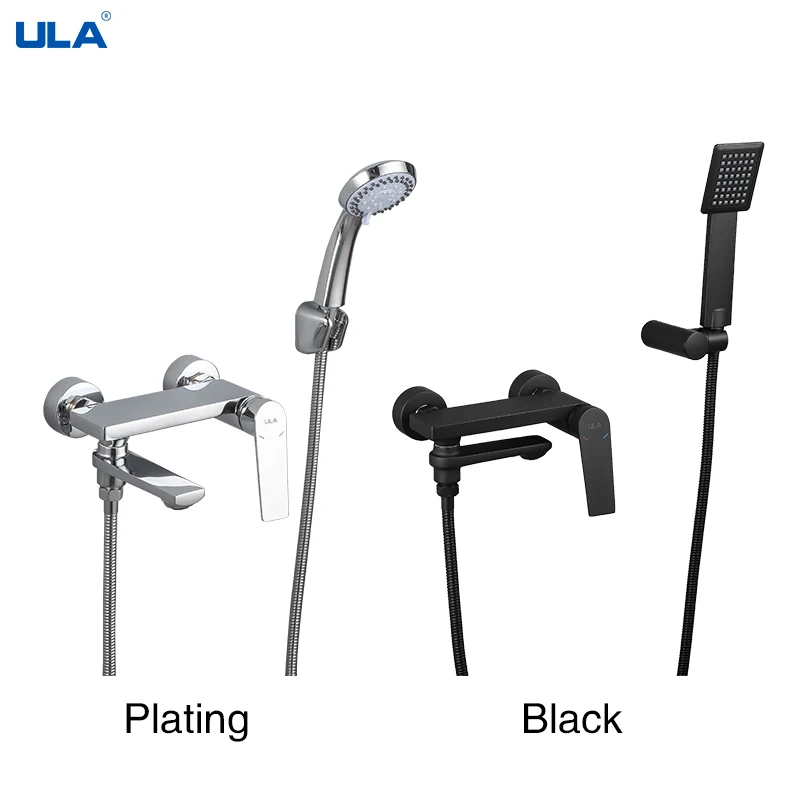 ULA Black Bathtub Faucet Brass Bathroom Shower Faucet with Swivel Tub Spout Shower Mixer Tap with Handheld Shower Mixing Valve 3