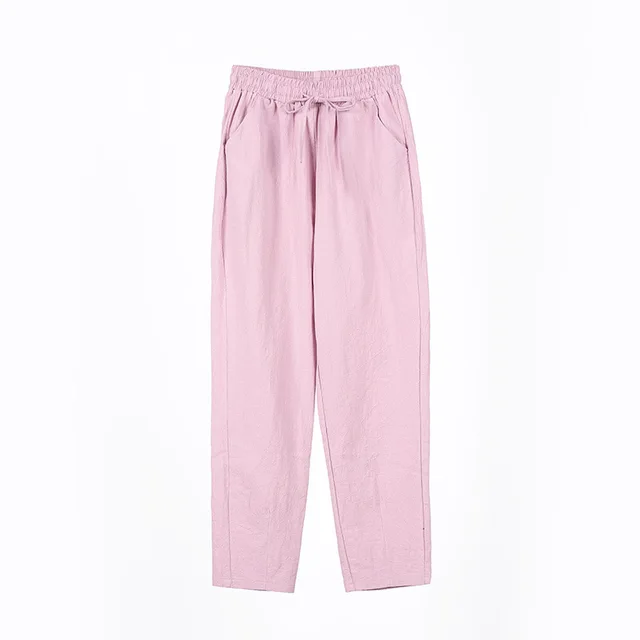Women's Pants 2021 Autumn New Cotton Trousers Casual Harem Pants Loose Ankle Length Pure Color Pants Korean Ladies Leisure Pant pink
