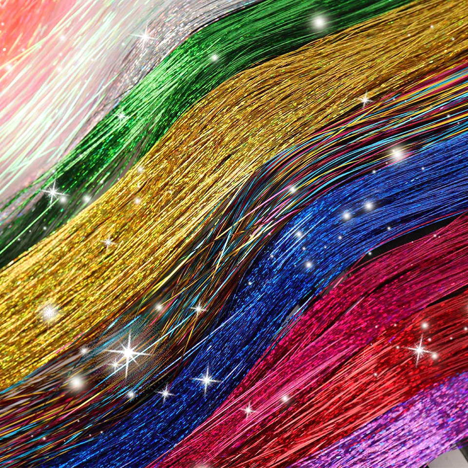 Hair Tinsel Kit Fairy Tinsel Hair Extensions With Tool 12 Colors Heat Resistant for Christmas New Year Party 48inch
