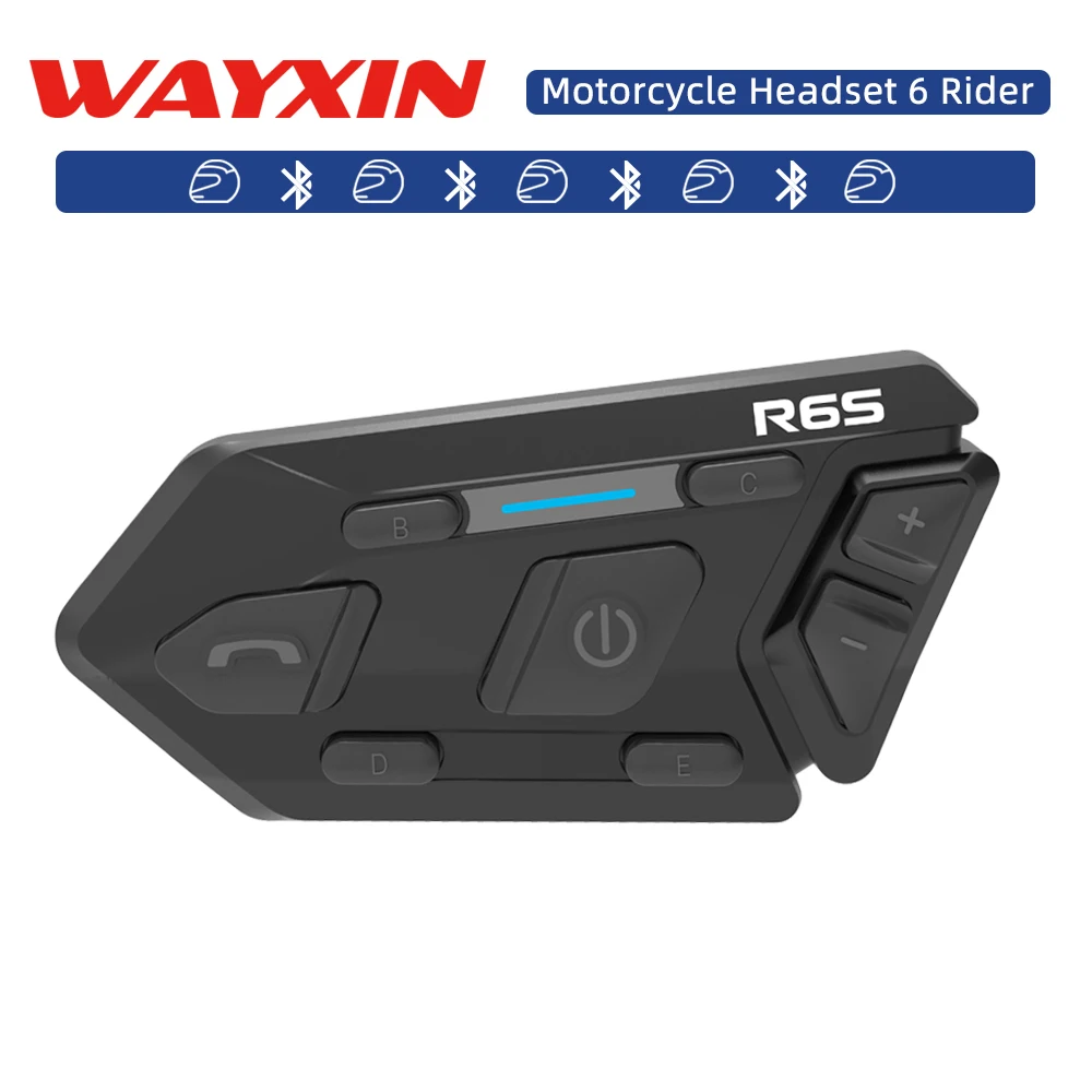 WAYXIN R6S 1200m 6 Voies Intercom Moto,Full Duplex HD 2 Personnes Parlant  en même Temps,Pack Double