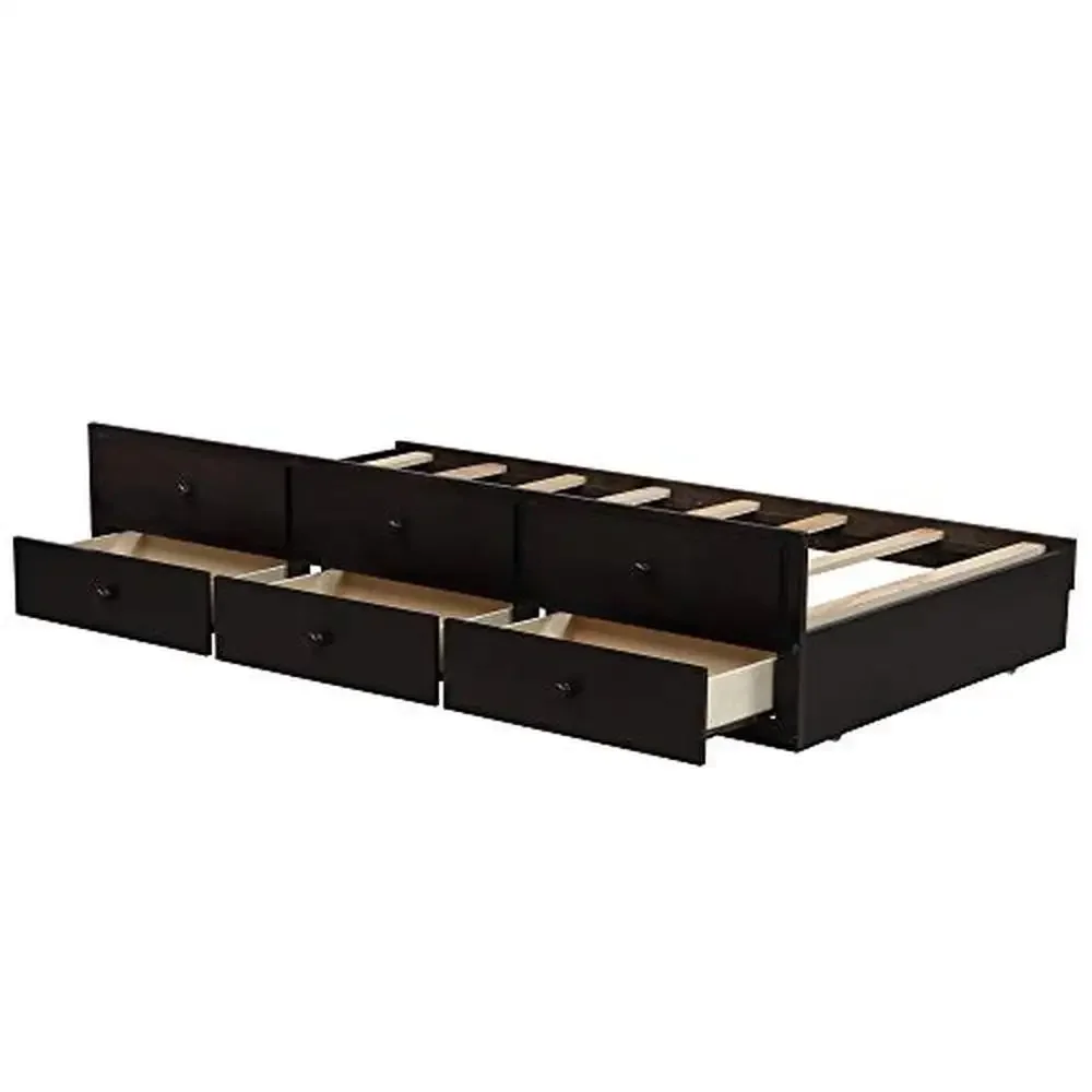 Twin Trundle Bunk Bed with 3 Drawers Kids Bedroom Guest Room Sturdy Easy Assembly Safe Rails Separate Beds Storage- 79.5"L x 5