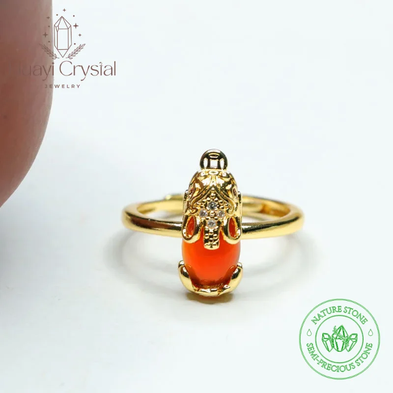 

Red agate ring chalcedony diamond ring jewelry brass 18K gold plating