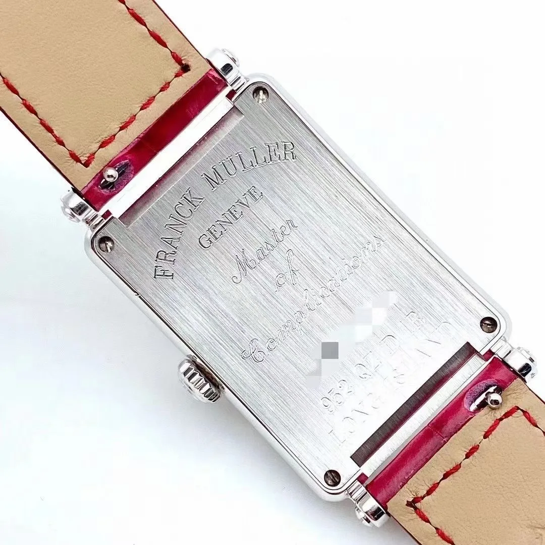 FRANCK MULLER Women's Watch Japanese Quartz Movement Set with Diamond Precision Steel Case Luxury Cowhide Strap Square Watch