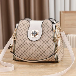 Elegant Women's Luxury Design Check Print Bucket Handbag - Large Capacity Crossbody Shoulder Bag (Khaki)