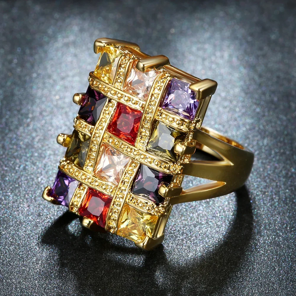 Crystal Rings Wedding Rings Fashion Rings Fashion Ring Finger Rings MFY Square Colour Crystal Big Rings For Women Jewelry Ring Female Geometric Big Rings For Women Wedding Ring