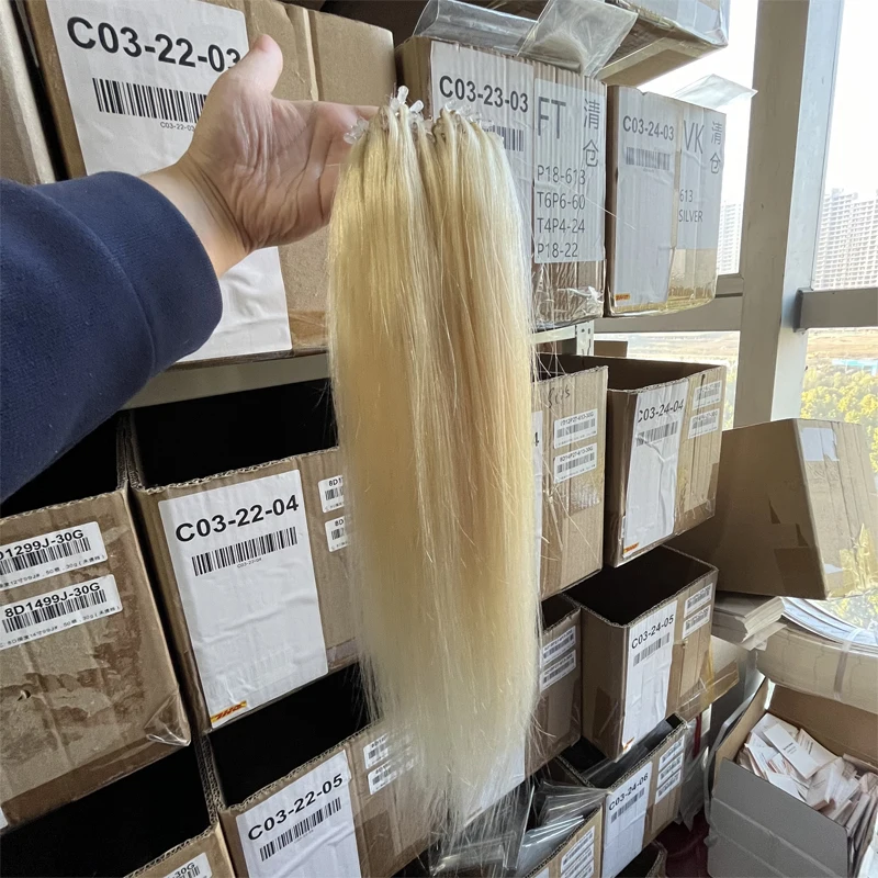 Blonde Micro Loop Ring Human Hair Extensions 12" 16" 18" 20" Natural Straight Micro Link Hair 50pcs 30g/pack