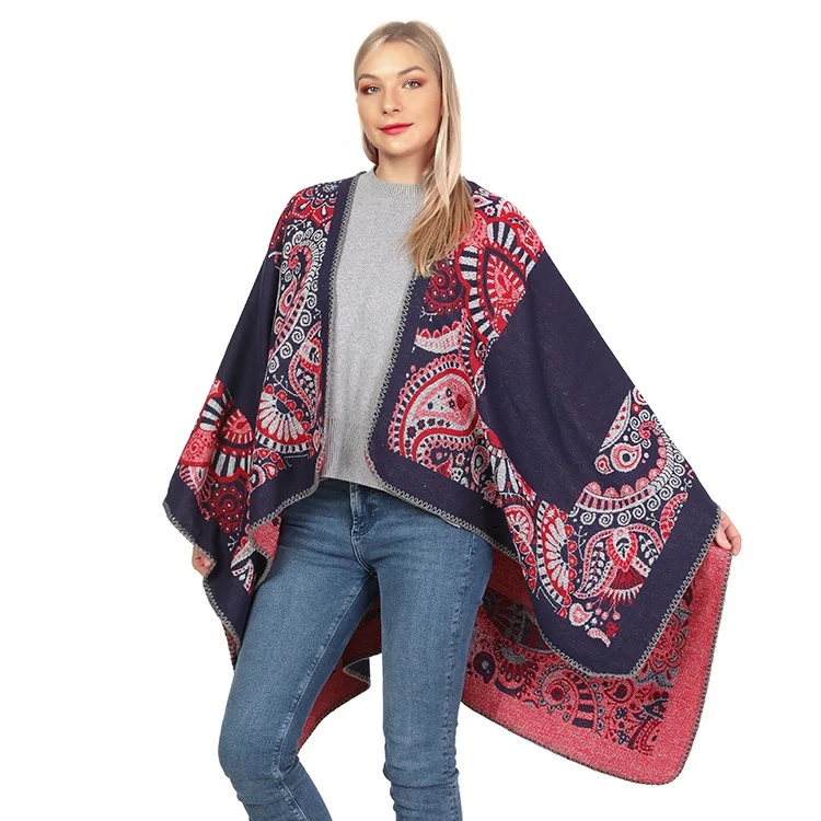 Autumn Winter Printing Double Faced Double sided Split Warm Cape Women Imitation Cashmere  Poncho Lady Capes  Cloaks tarot pouch sitting goddess tarot bag double sided printing tarot