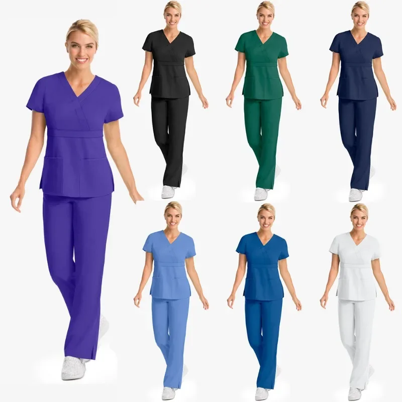 

Scrub Set Medical Uniforms Women Nurse Scrubs Hospital Workwear V Neck Top And Pant Ultra Soft Nursing Suit