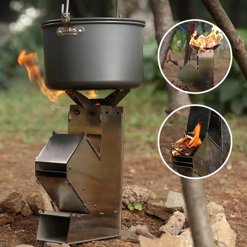 Camping Stove Collapsible Wood Burn Stainless Steel Rocket Stove Unloading  Portable Rocket Stove Outdoor Wood Fire Stove Firing - AliExpress