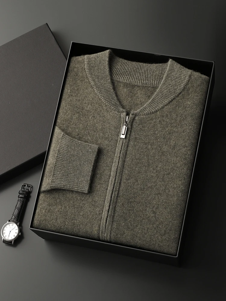 High Quality Men's 100% Cashmere Sweater Autumn Winter Thick Zippers Cardigan Casual Style Jacket Soft Warm Cashmere Knitwear 3