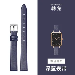 Premium Ultra - Thin Calfskin Leather Waterproof Watchband - Soft, Comfortable, and Versatile Watch Accessory - 24mm (Dark blue - silver)