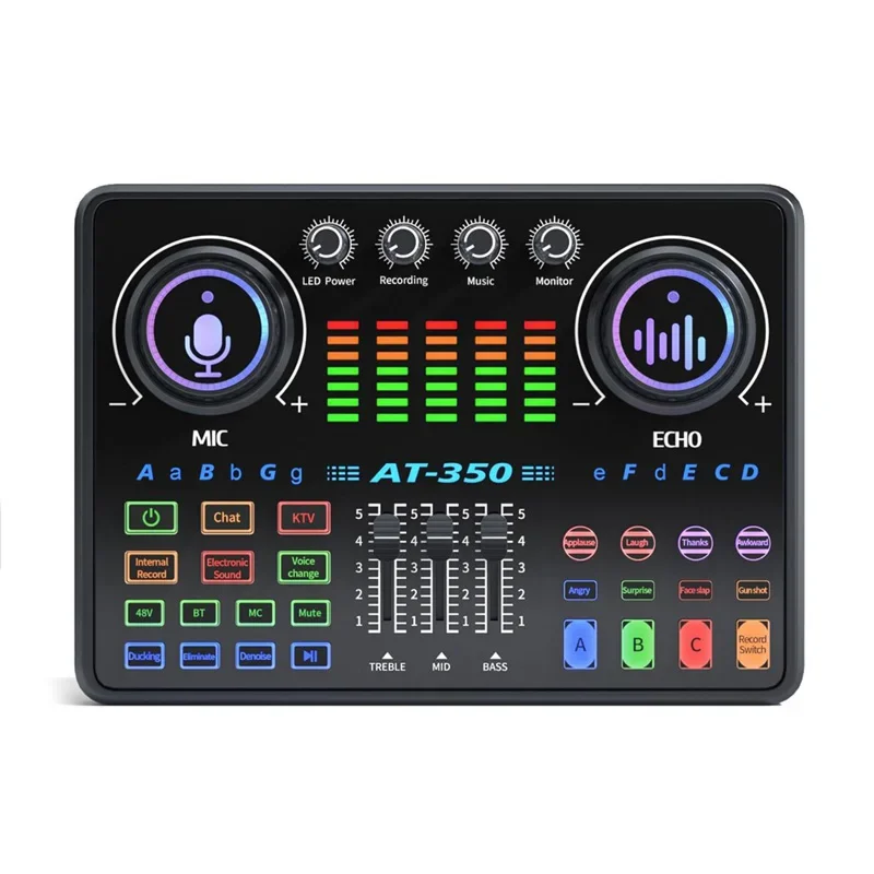 전문 라이브 사운드 카드 오디오 스튜디오 녹음 블루투스 마이크 믹서, 유튜브 스트리밍 휴대폰 PC용, AT350