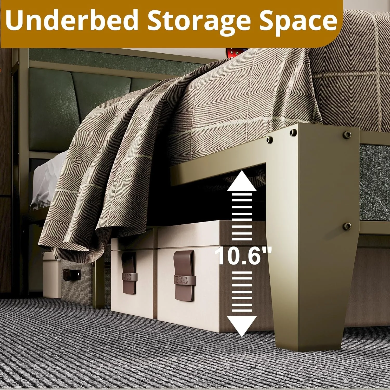King Bed Frame, Storage Headboard with Charging Station, Solid and Stable, Noise Free, No Box Spring Needed, Easy Assembly 4