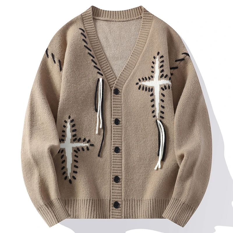 2024 Autumn/Winter New Men's Casual Knitted Cardigan V-neck Fashion Design Warm Japanese Versatile Sweater Cardigan 2