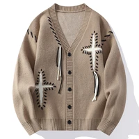 2024 Autumn/Winter New Men's Casual Knitted Cardigan V-neck Fashion Design Warm Japanese Versatile Sweater Cardigan 2
