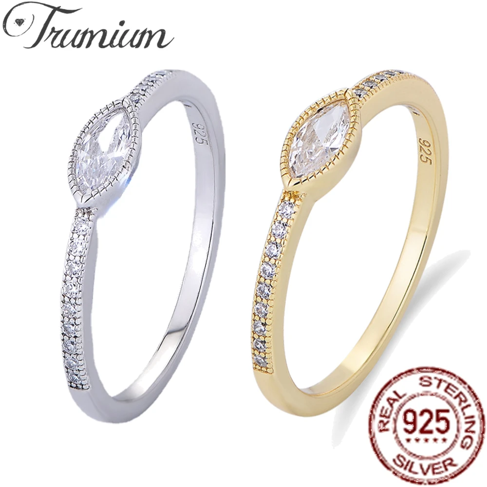 

Trumium 925 Sterling Silver Marquise Cubic Zircon Rings for Women Eternity Ring Engagement Wedding Accessories Statement Jewelry