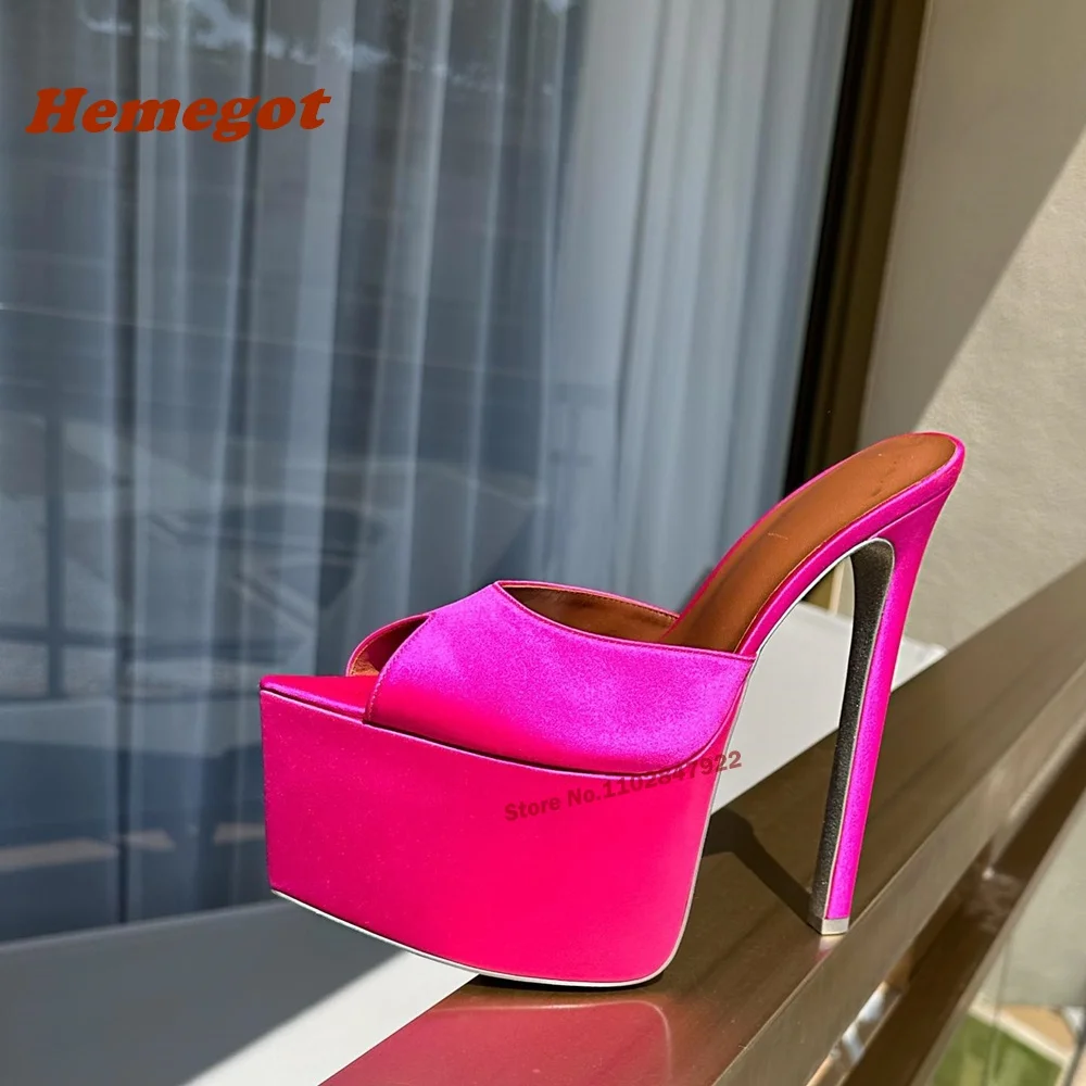 Denim Blue Platform Slippers Pointy Toe Stiletto Solid Mules for Female Slip On Thin High Heels Plus Size 44
