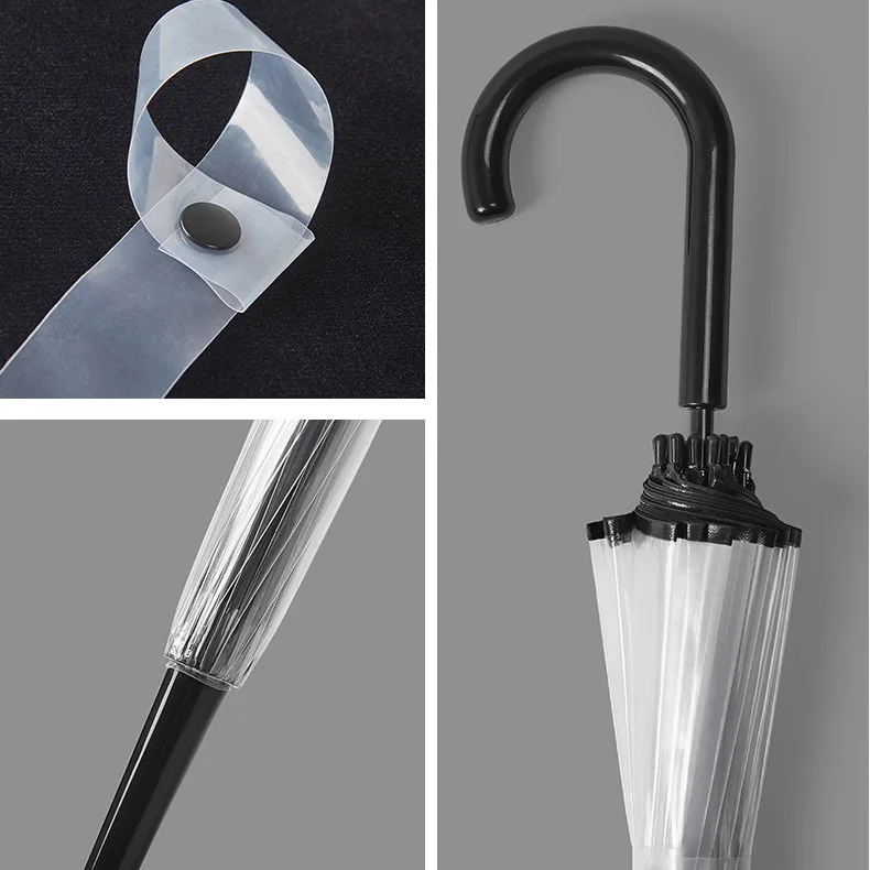 Upaded 24-Bone Transparent Umbrella with Long Handle Bend Hook Reinforced White 6-Bone High Aesthetic Value Rain Umbrella ...