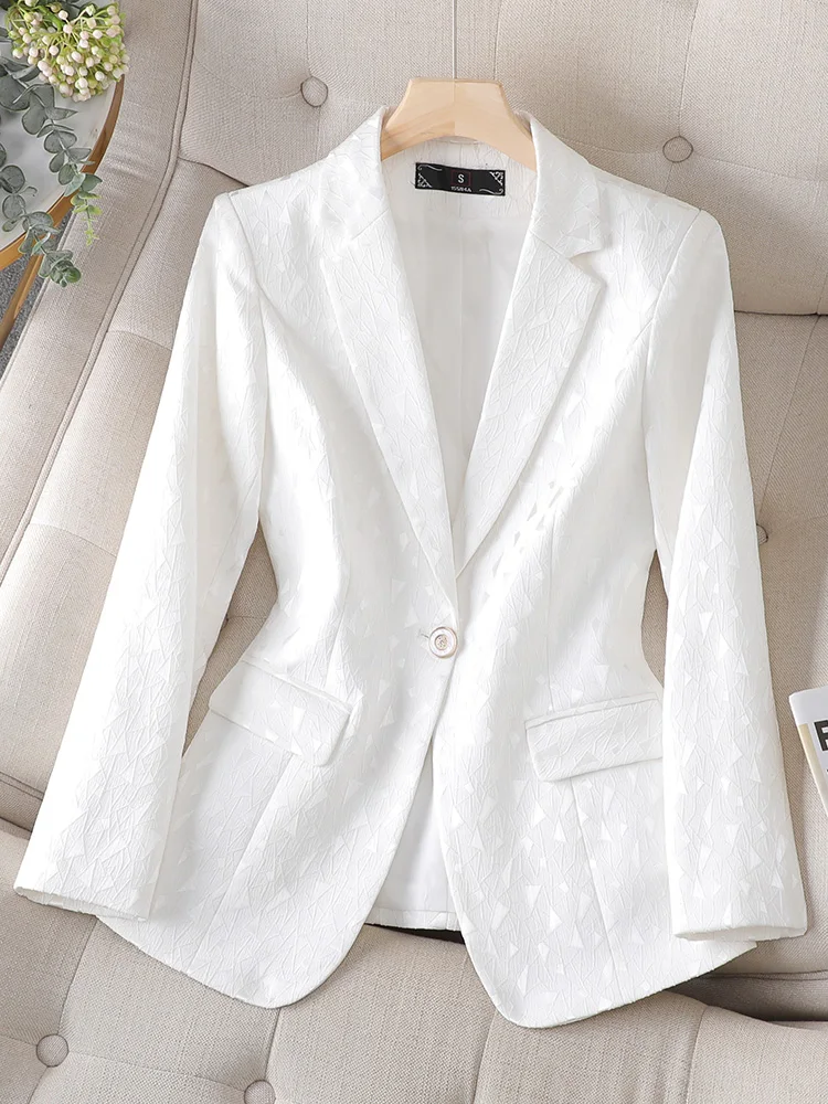 

Luxury Women Jacket White Black Long Sleeve Single Button Slim Coat Female Formal Blazer Office Lady Business Work Wear