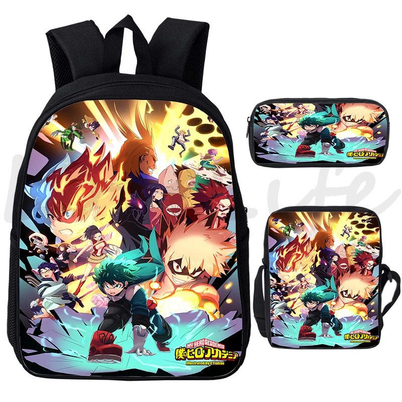 

3 Pcs/set My Hero Academia Backpacks for Boys Girls Mha Backpack Students Bookbag Anime Izuku Deku School Bags Zipper Mochilas