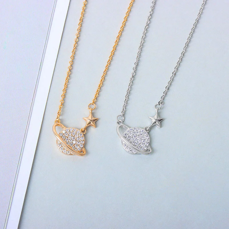 

A S925 sterling silver full diamond planet necklace for women in South Korea's East Gate best-selling collarbone chain