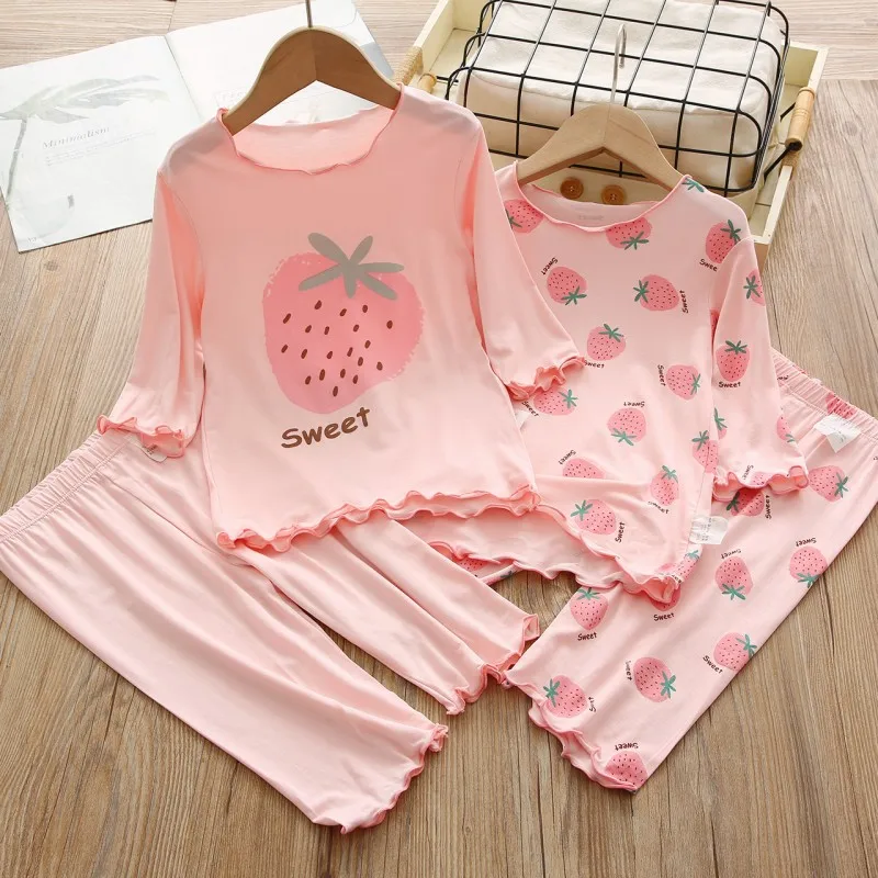 Girls Pajamas Sets Summer 2023 New Children's Sleepwear Ice Silk Pijamas for Kids Breathable Baby Clothing Set Toddler underwear