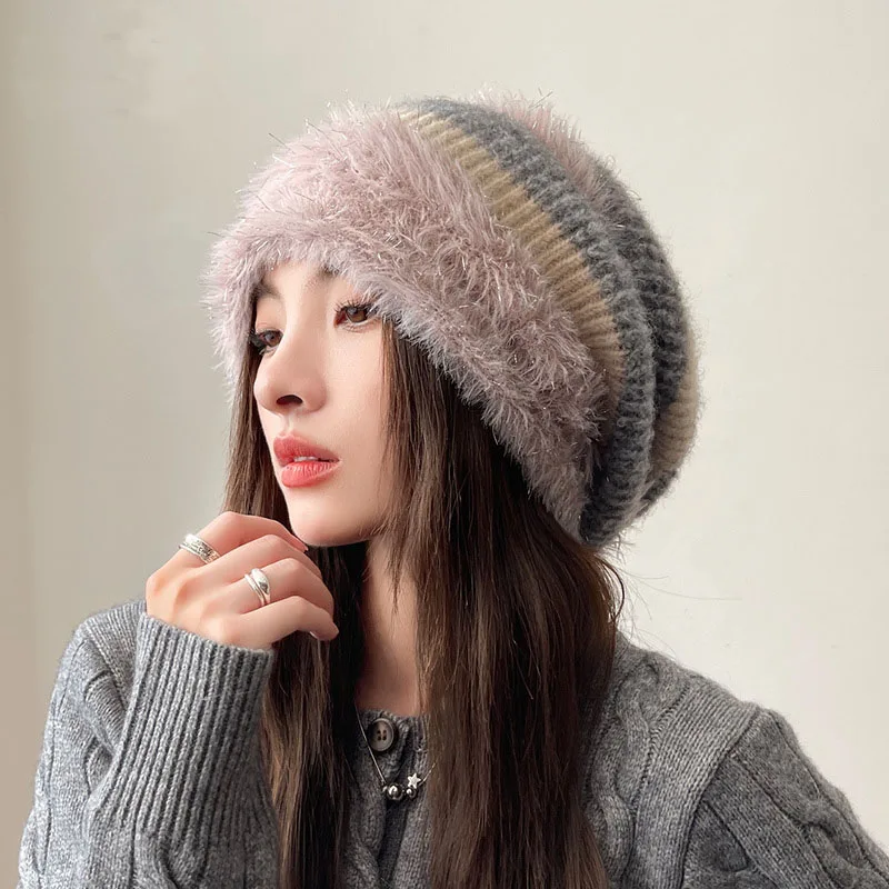 Autumn and winter fashion women's ear protection pile cap, cold cap, windproof and warm sleeve, knitted plush winter cap HatH275 5