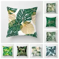 45cm Cushion Case Removable Polyester Green Plant Print Pillowcase Tropical Leaf Cactus Monstera Throw Cushion Cover Home Decor 2