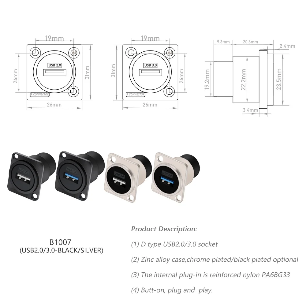 1pc 금속 원형/D 유형 모듈 RJ45 CAT6 및 USB 2.0/3.0 및 유형 C 및 HDMI 잭 소켓 네트워크 패널 장착 전자 커넥터
