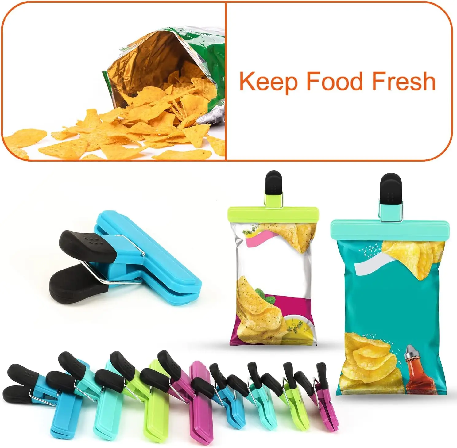 8 Pack Food Clips, Upgrade Wide Open Bag Clips for Food Storage with Air Tight Seal Grip (4 x L, 4 x S)