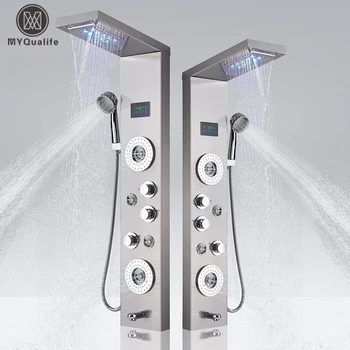 LED Shower Panel Waterfall Rain Digital Display Shower Faucet Set SPA Massage Jet Bathroom Column Mixer Tap Tower System 1