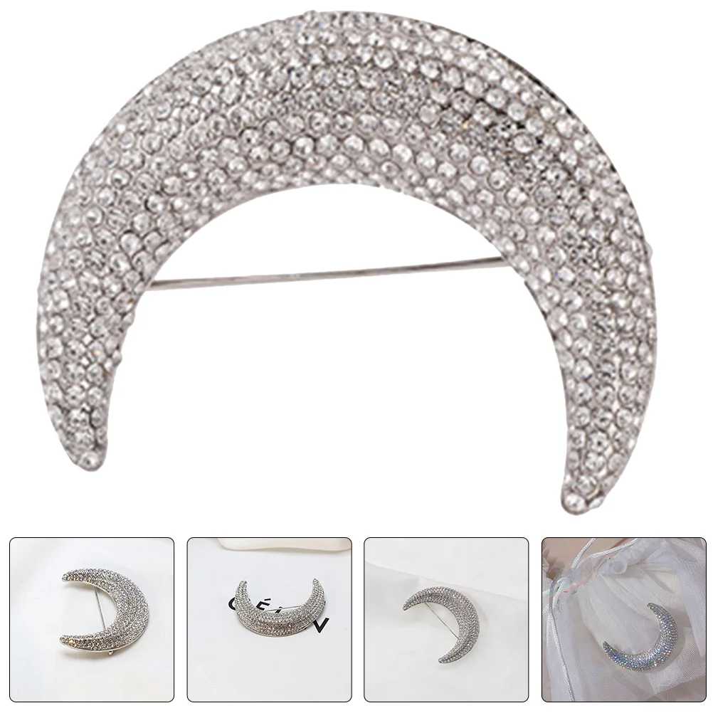 

Full Diamond Moon Brooch Scarf Pin for Clothes Suit Lapel Alloy Aesthetic Miss Brooches Metal Clothing Badge