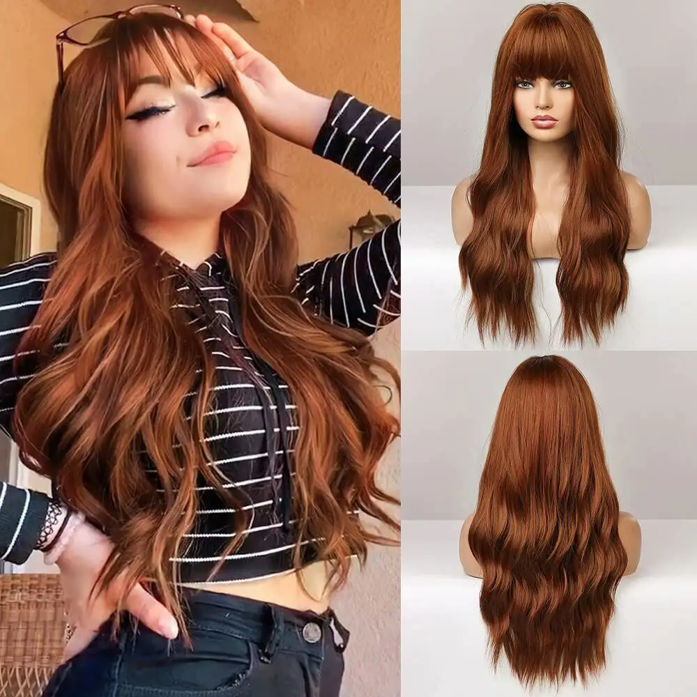 

Wig with Bangs Long Wavy Daily Wear High Temperature Wig for Women