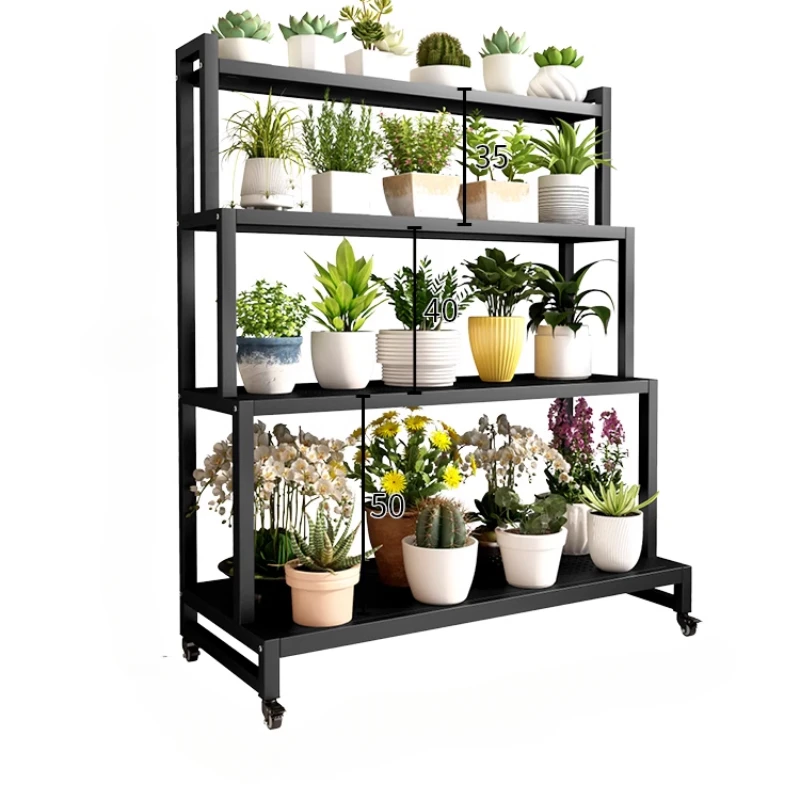 Movable Luxury Flower Shelf Balcony Tiered Wrought Iron Party Flowers Stand Table Universal Scaffale Per Piante Home Furniture