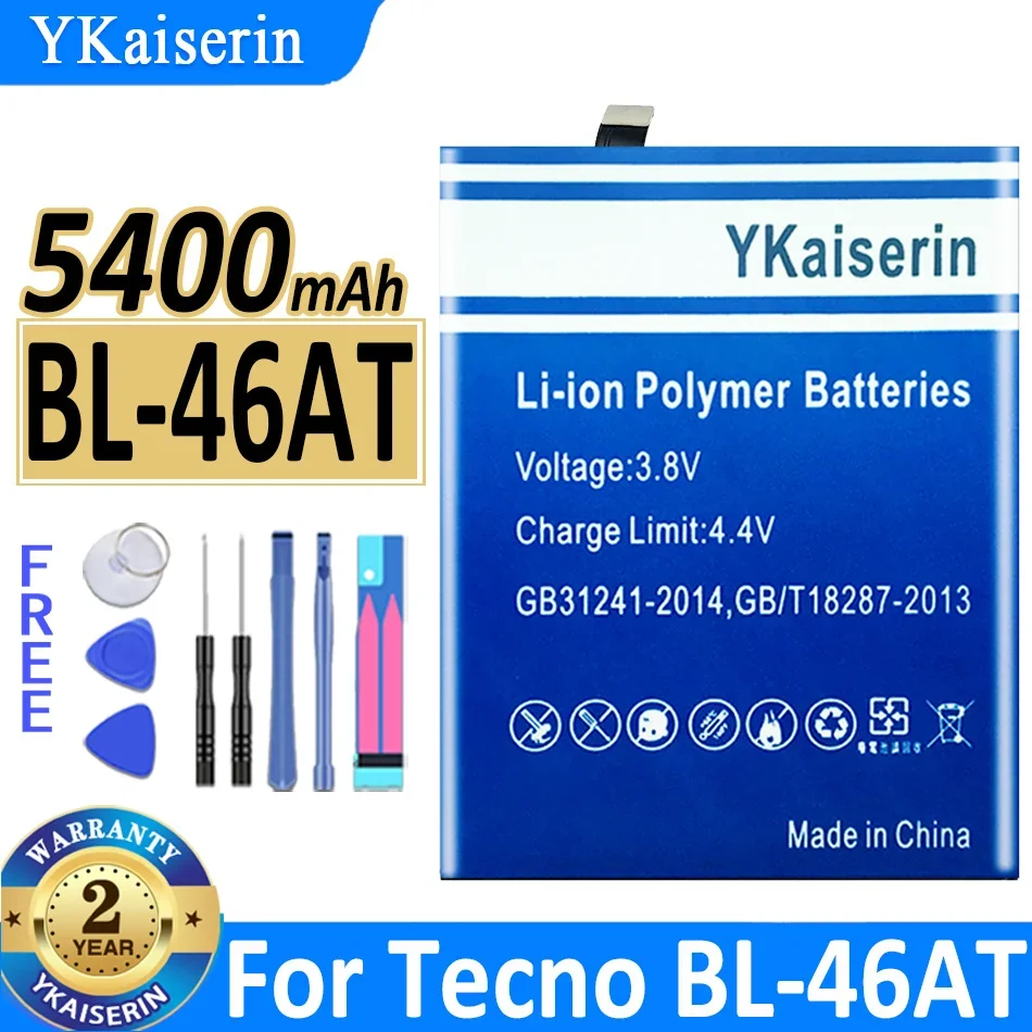 

Запасная батарея ykaisсеребрин 5400 мАч для Tecno BL-46AT, батарея, гарантия 2 года + Бесплатные инструменты