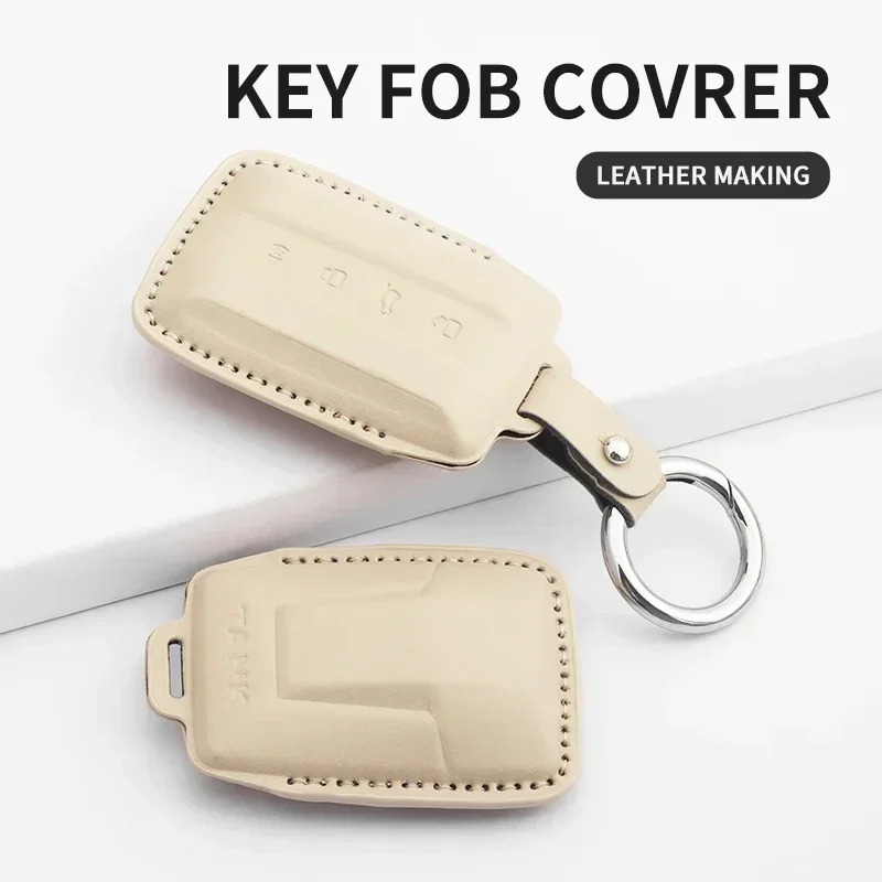 Leather Car Smart Remote Key Case Cover Shell Key Bag Keychain Accessories for Great Wall GWM WEY TANK 300 500 Tank300 Tank500