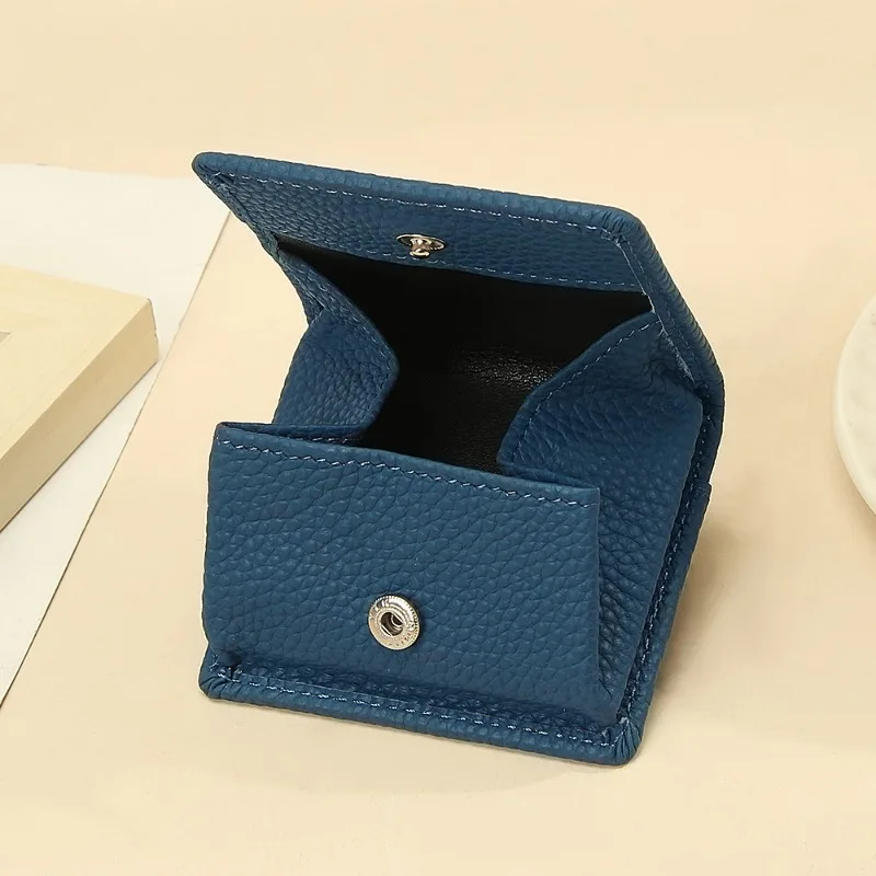 New top, cowhide short mini purse, buckle coin bag, storage leather coin purse