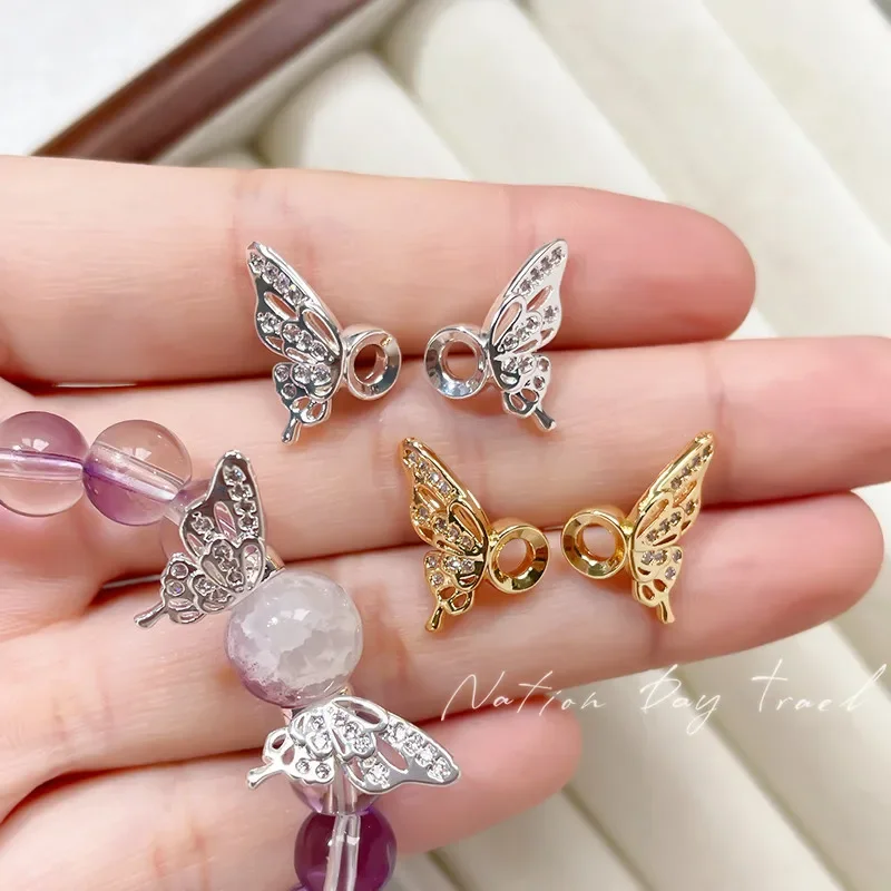 SUNNYCLUE 18K Gold Plated Butterfly Spacer Beads | 10-Pack Cubic Zirconia Charm Beads For Jewelry