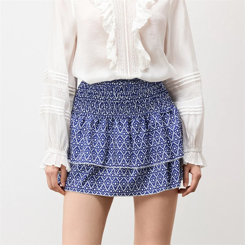 Minifalda de verano para mujer, con estampado floral, elástica, de cintura alta, con volantes escalonados, faldas cortas de corte A, faldas para salir, ropa de calle