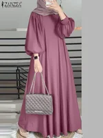 ZANZEA Islamic Hijab Dresses Elegant Long Lantern Sleeve Muslim Abaya Dress Maxi Robe Women Sundress Casual Solid Loose Vestidos 2
