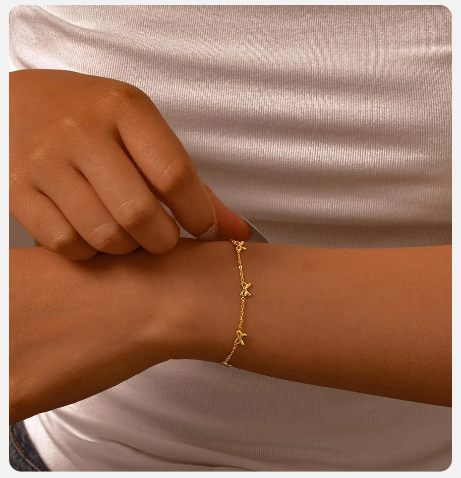 Vnox Niedliche Schleife-Kettenarmband-Halskette für Frauen und Mädchen, Edelstahl, leicht, 1,2 mm, dünne Kette, Charms, Schmuck, Party-Geschenk – Detail 3