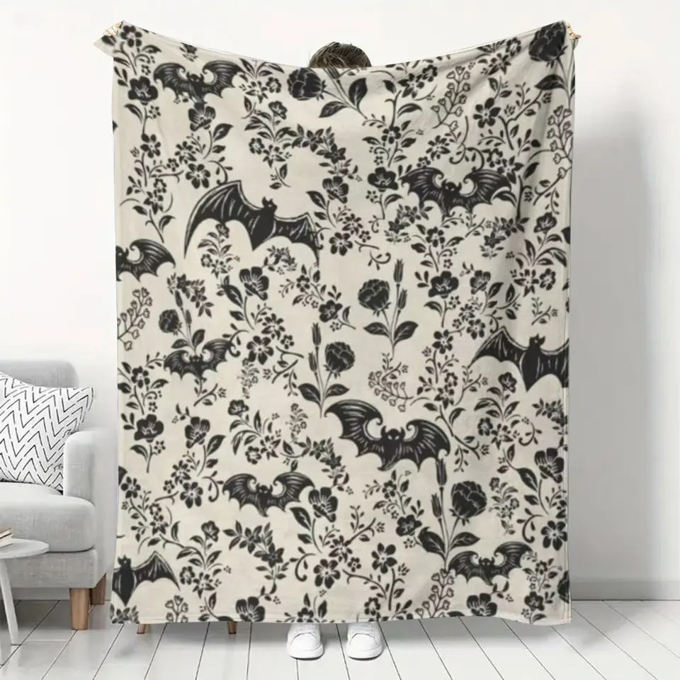 Gothic Bat Flower Blanket for Teens