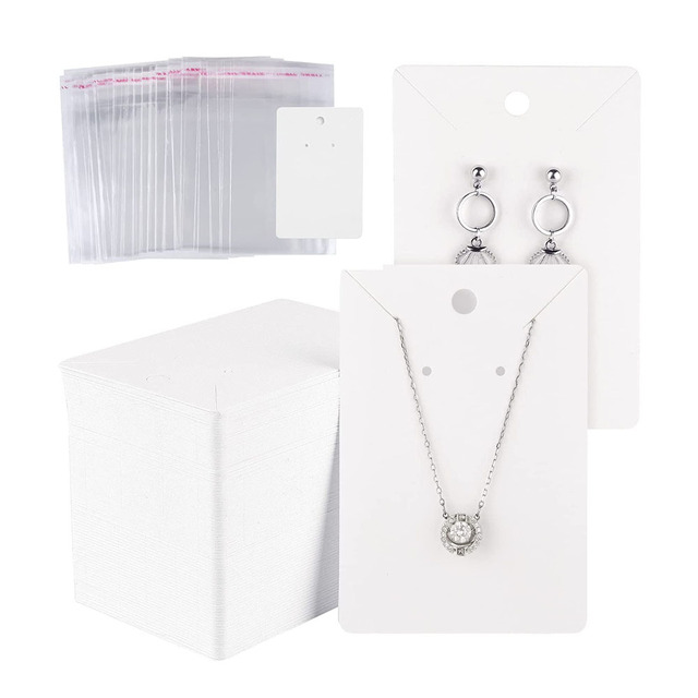 sets Kraft Paper Cards Jewelry Necklace Earring Display Holder with Self Adhesive OPP Bags Personal Business Retail Packaging