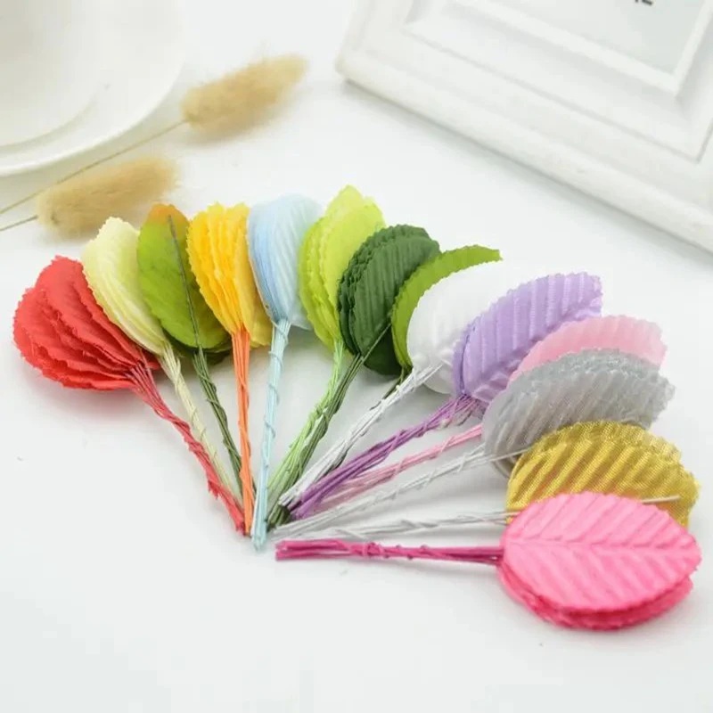 30pcs Mini Nylon Silk Leaf-shaped Leaves Artificial Flower For Wedding Decoration DIY Wreath Gift Scrapbooking Craft Fake Flower