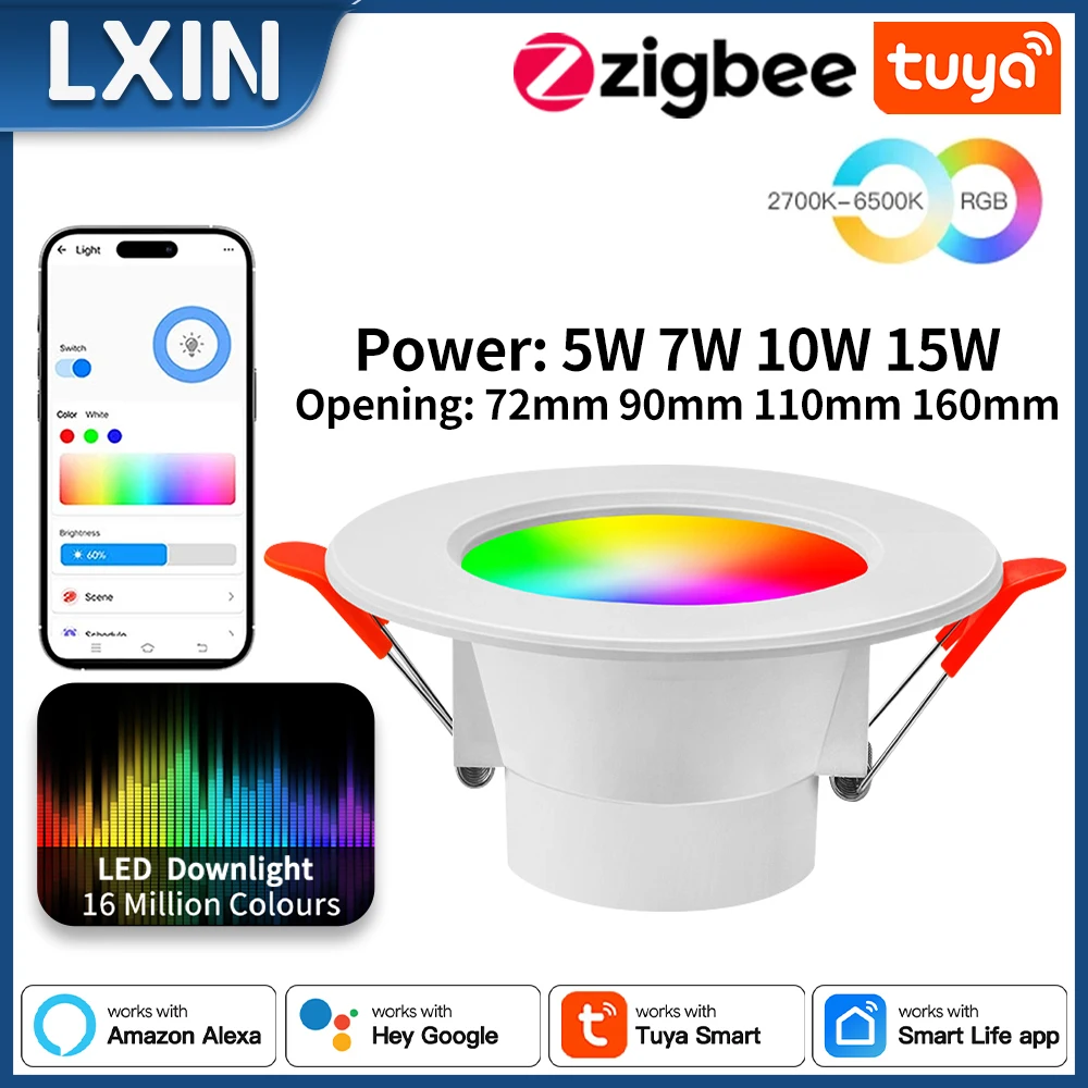 LXIN tuya Downlight Zigbee3.0 Smart 5/7/10/15W LED Dimming Spot Light RGBCW Color Warm Cool Lamp Voice with Alexa Google Home