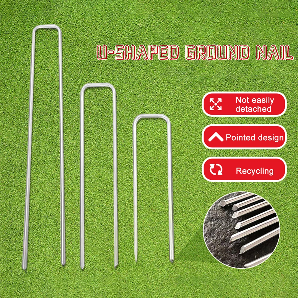 Garden Staples Plant Stakes Galvanized Iron U-shaped Garden Stake Beveled Cut End Design Easily Installation Rustproof for Lawn Yard Turf Tents Fences